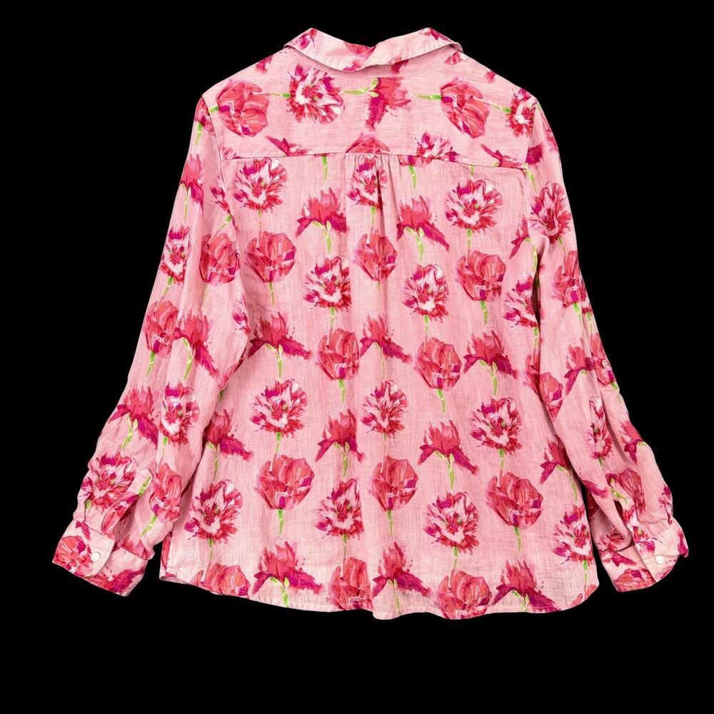 Charter Club Linen Pink Button Up Shirt Floral Womens XL Cottagecore Boho Resort - Picture 6 of 9
